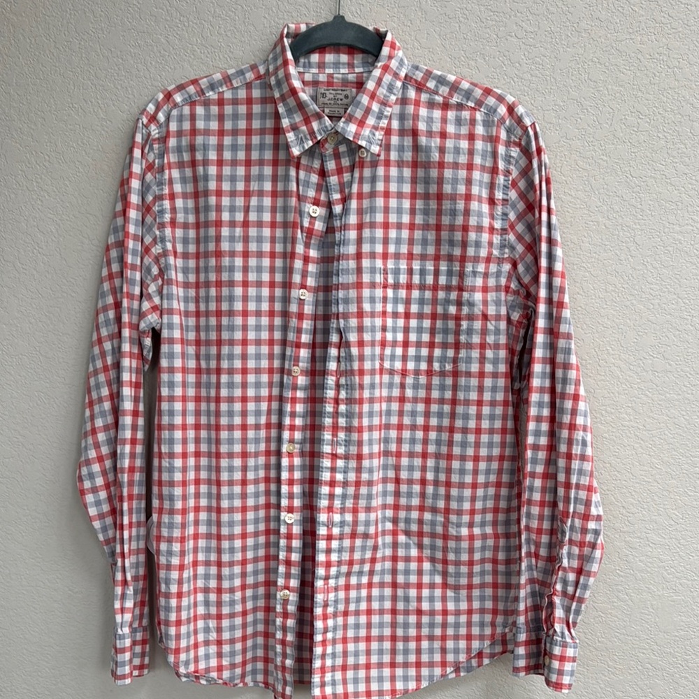J. Crew Red and Gray Plaid Button Down Shirt
